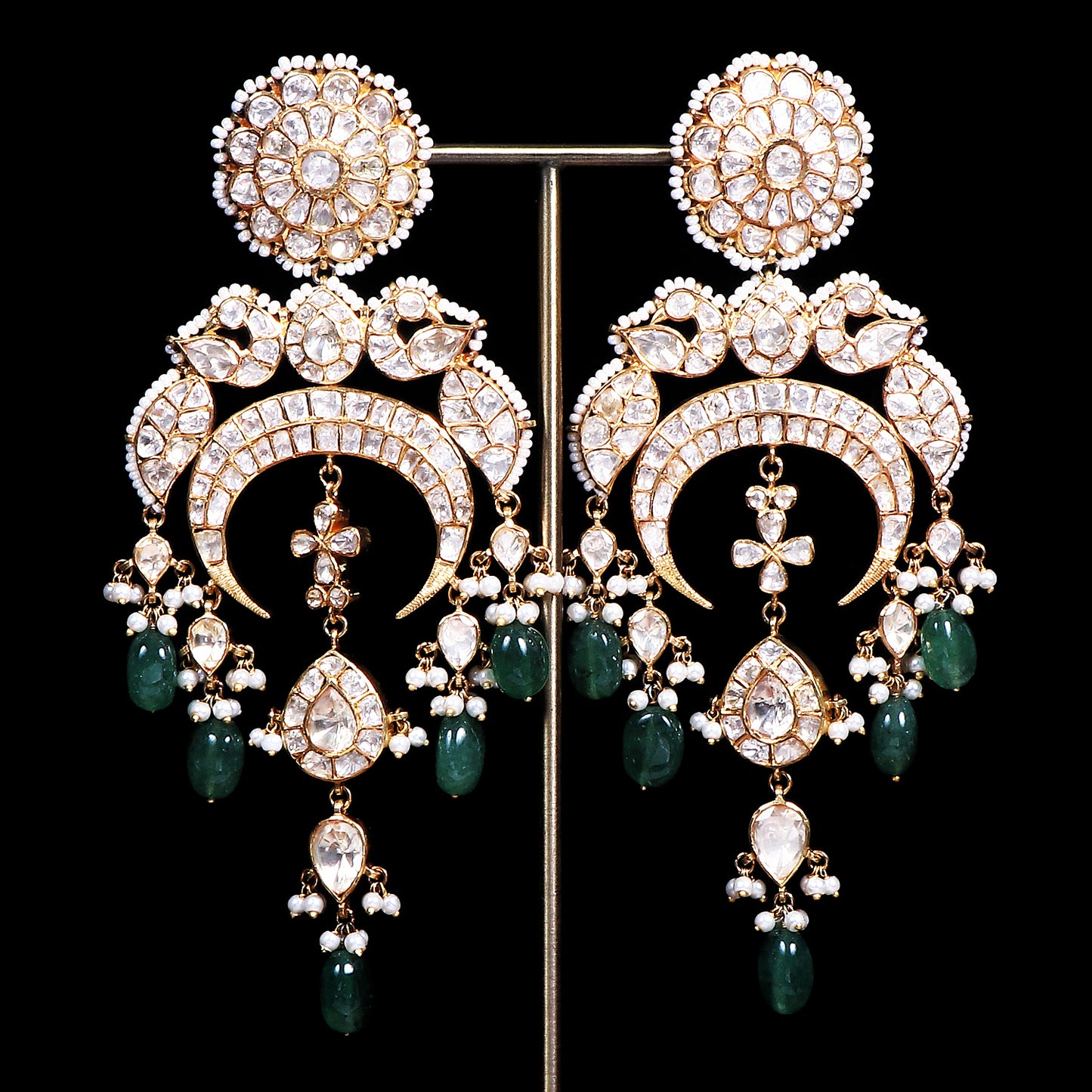 Luxury Pearl and Emerald Drops Chandbali Earrings