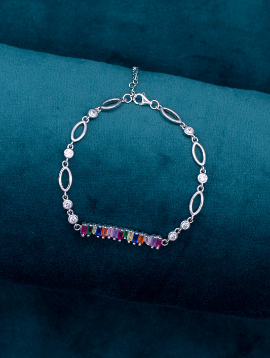 Semi-precious colored stone chain bracelet