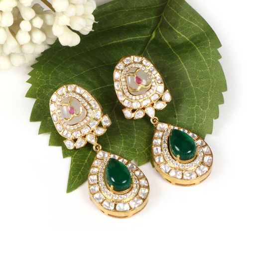 Gold and Emerald Drop Earrings