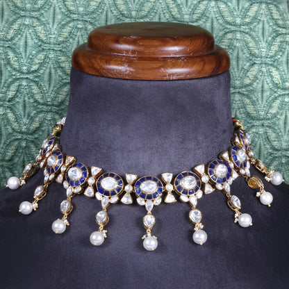 Classic Pearl and Blue Necklace with Matching Earrings