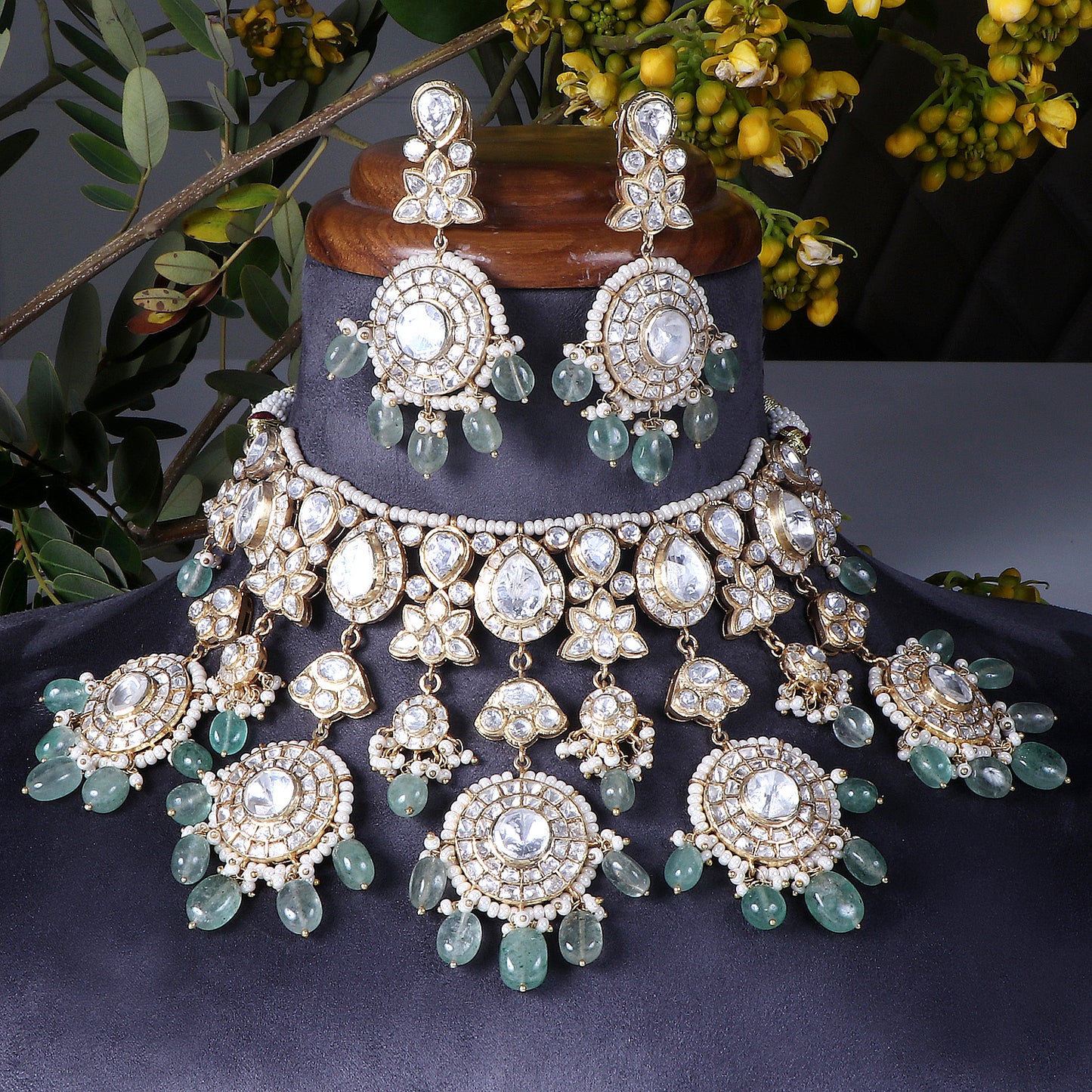 Pearl and Emerald Necklace with Matching Earrings