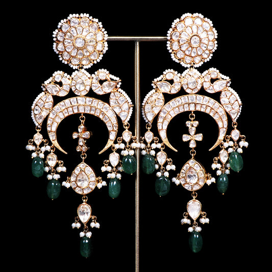 Luxury Pearl and Emerald Drops Chandbali Earrings