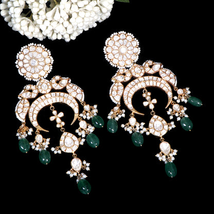 Luxury Pearl and Emerald Drops Chandbali Earrings