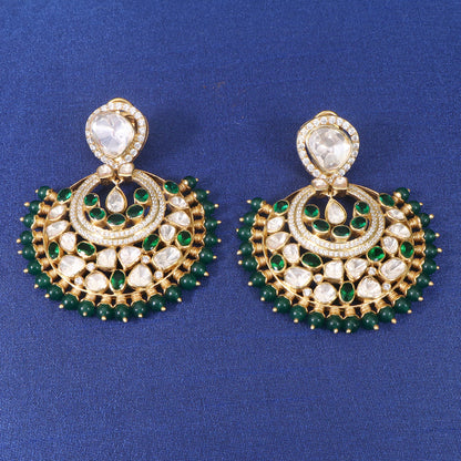 Beaded Green Chandbali Earrings