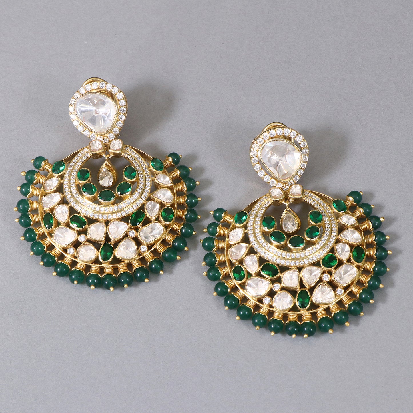 Beaded Green Chandbali Earrings