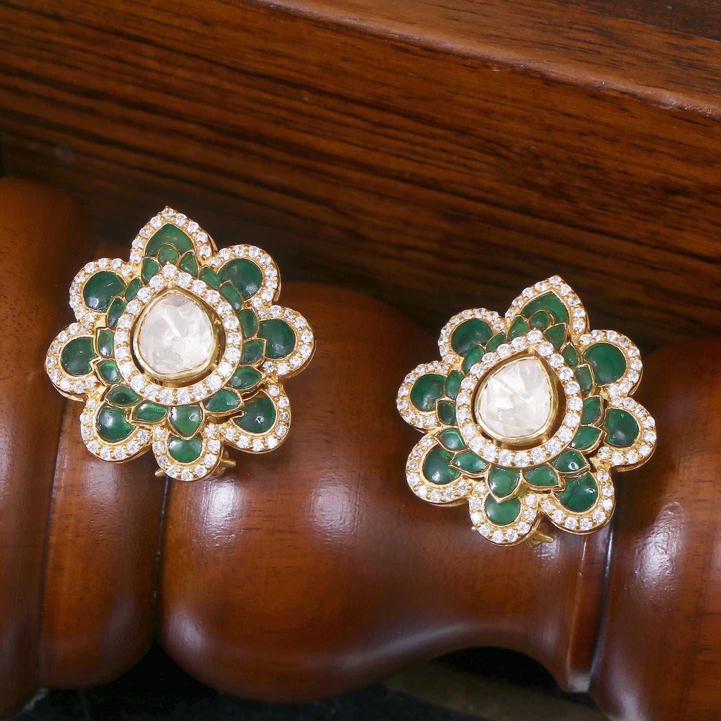 Emerald and Gold Studs