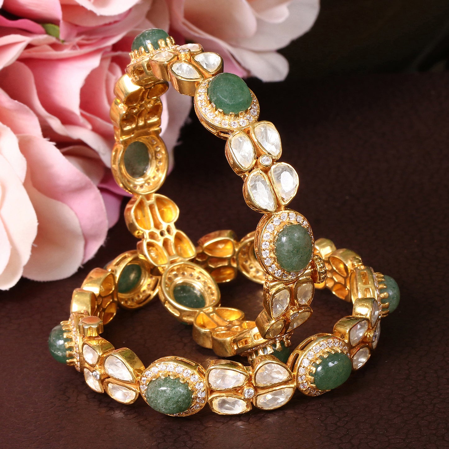 Polki Heritage in Green Hues - Bangles