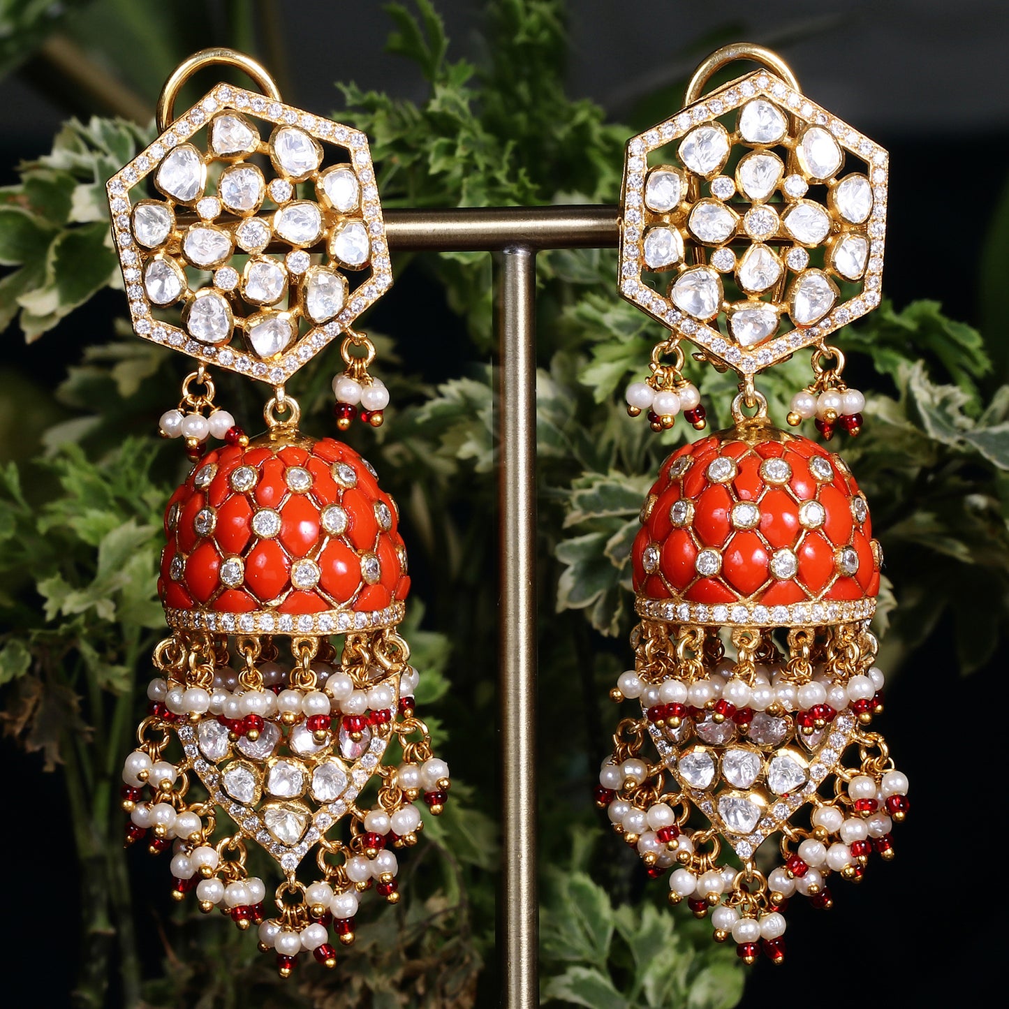 Beaded Orange Jhumki