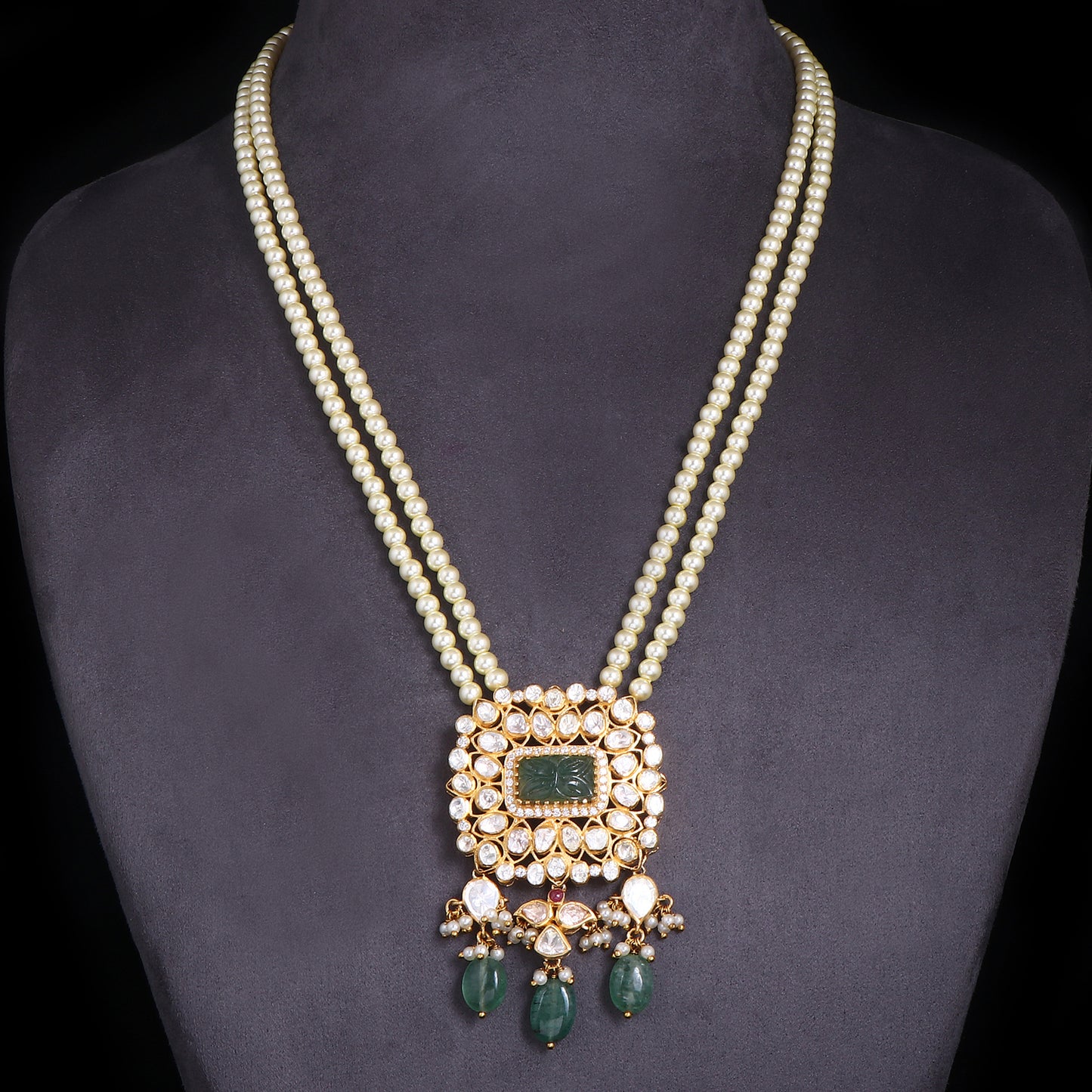 Elegant Pearl and Emerald Long Necklace