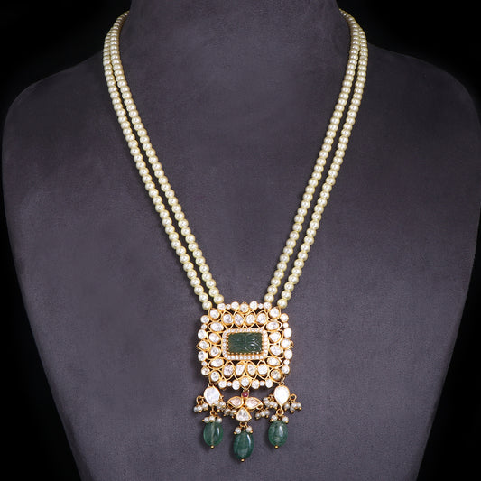 Elegant Pearl and Emerald Long Necklace