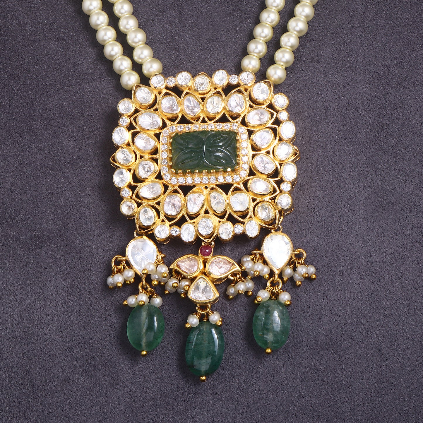 Elegant Pearl and Emerald Long Necklace