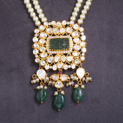 Elegant Pearl and Emerald Long Necklace