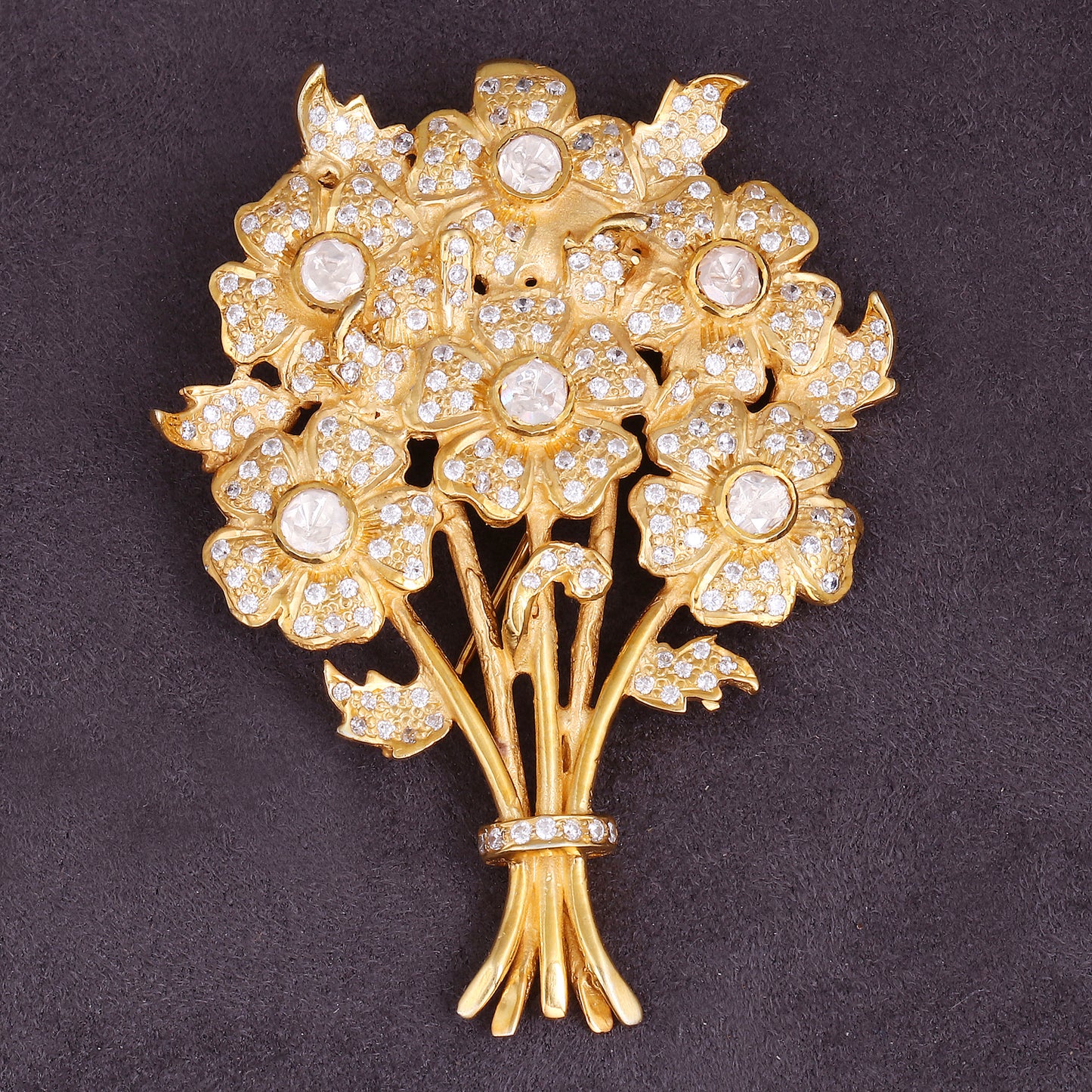 Polki Flower Garden Gem - Brooch